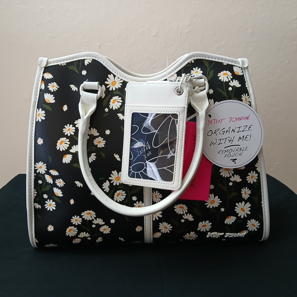 Betsey Johnson Black Floral Tote Bag